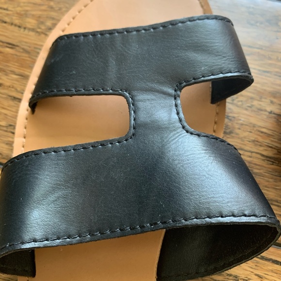 Black Faux Leather Open Slide Sandals - Picture 3 of 4